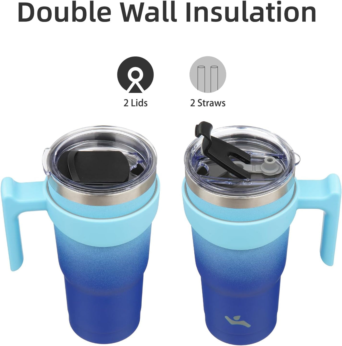 20 oz Tumbler with Handle and Straw, Insulated Travel Mug | Lemon; BPA-free, leak-proof tumbler with 2 lids, 2 straws, cup holder fit for coffee, office, travel & daily use