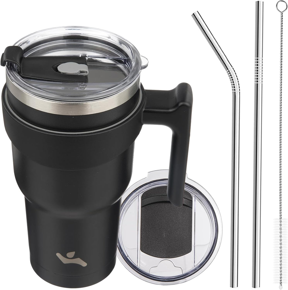 20 oz Tumbler with Handle and Straw, Insulated Travel Mug | Lemon; BPA-free, leak-proof tumbler with 2 lids, 2 straws, cup holder fit for coffee, office, travel & daily use