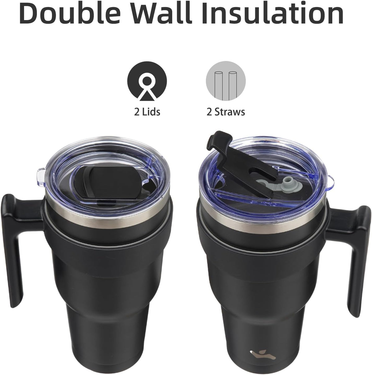 20 oz Tumbler with Handle and Straw, Insulated Travel Mug | Lemon; BPA-free, leak-proof tumbler with 2 lids, 2 straws, cup holder fit for coffee, office, travel & daily use