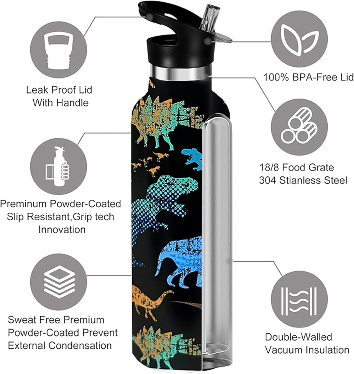 Pickleball Sport Water Bottle with Straw, Vacuum Insulated Stainless Steel Thermal Drinking Travel Mug Cups For Gym Fitness Camping-20oz/600ml