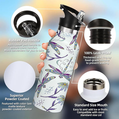 Pickleball Sport Water Bottle with Straw, Vacuum Insulated Stainless Steel Thermal Drinking Travel Mug Cups For Gym Fitness Camping-20oz/600ml