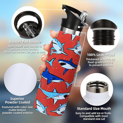 Pickleball Sport Water Bottle with Straw, Vacuum Insulated Stainless Steel Thermal Drinking Travel Mug Cups For Gym Fitness Camping-20oz/600ml