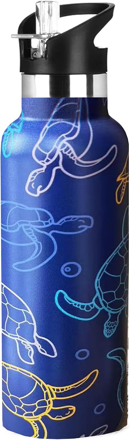 Pickleball Sport Water Bottle with Straw, Vacuum Insulated Stainless Steel Thermal Drinking Travel Mug Cups For Gym Fitness Camping-20oz/600ml