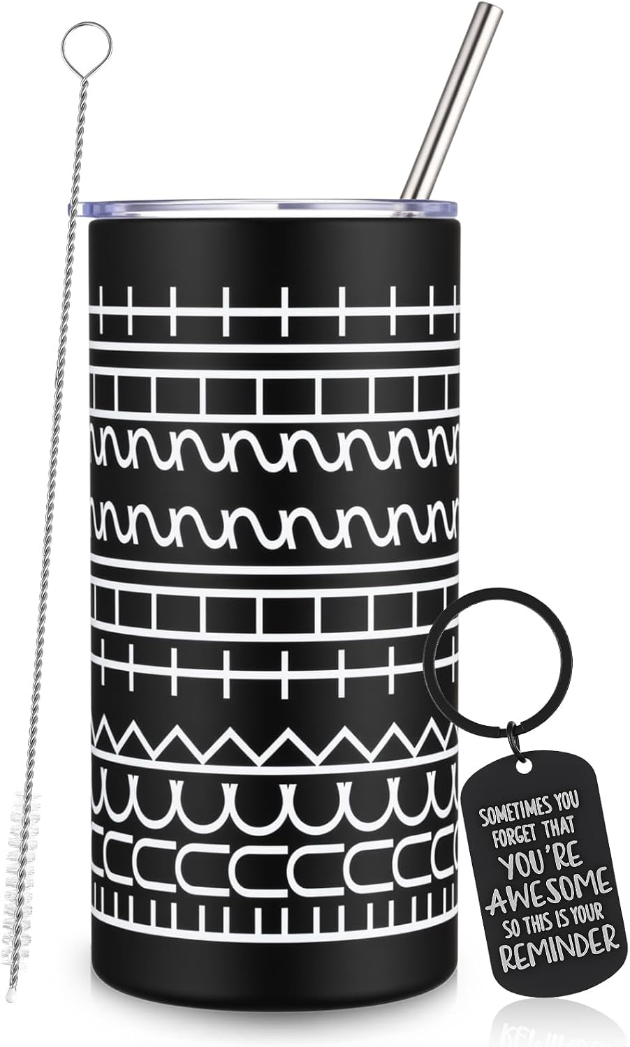 16 oz Funny Message Tumbler with Motivational Keychain Insulated Stainless Steel Coffee Travel Mug Cup with Lid and Straw White Elephant Gag Gift for Office Coworkers Besties (White)