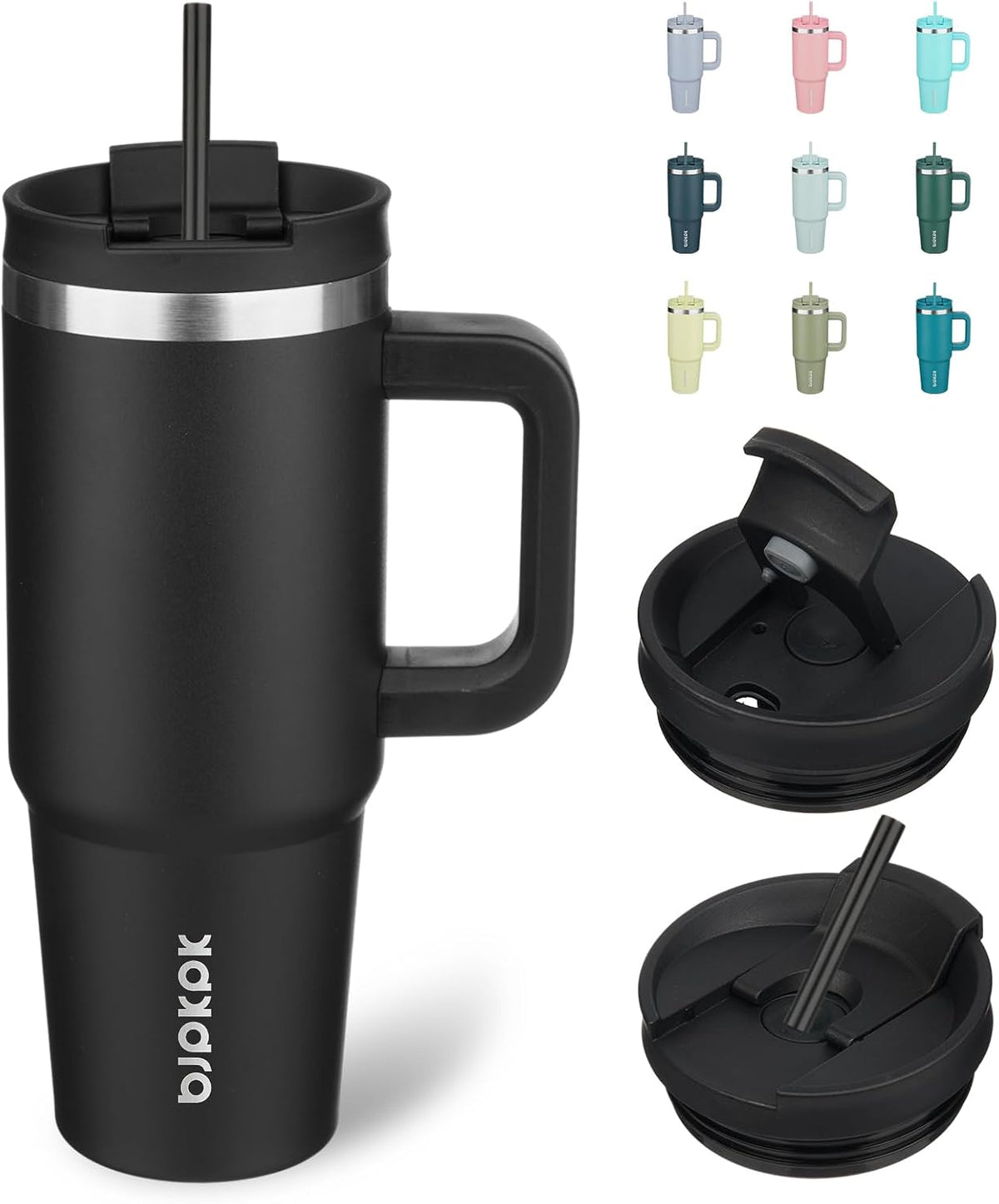30 oz Insulated Tumbler with Handle & Straw, Stainless Steel | Double Wall Vacuum Insulation, Leak Proof, BPA Free, Dishwasher Safe, Cupholder Friendly, Travel & Outdoor, Mint