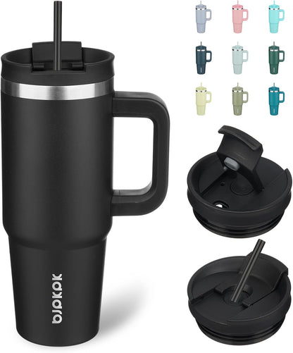 30 oz Insulated Tumbler with Handle & Straw, Stainless Steel | Double Wall Vacuum Insulation, Leak Proof, BPA Free, Dishwasher Safe, Cupholder Friendly, Travel & Outdoor, Mint