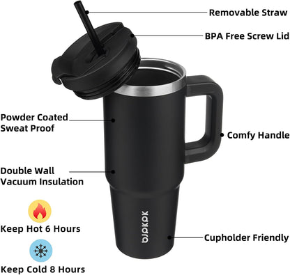 30 oz Insulated Tumbler with Handle & Straw, Stainless Steel | Double Wall Vacuum Insulation, Leak Proof, BPA Free, Dishwasher Safe, Cupholder Friendly, Travel & Outdoor, Mint