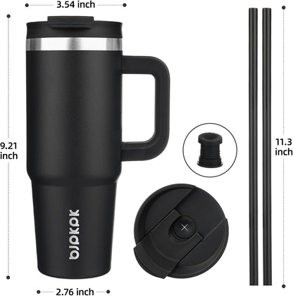 30 oz Insulated Tumbler with Handle & Straw, Stainless Steel | Double Wall Vacuum Insulation, Leak Proof, BPA Free, Dishwasher Safe, Cupholder Friendly, Travel & Outdoor, Mint