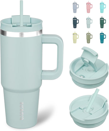 30 oz Insulated Tumbler with Handle & Straw, Stainless Steel | Double Wall Vacuum Insulation, Leak Proof, BPA Free, Dishwasher Safe, Cupholder Friendly, Travel & Outdoor, Mint