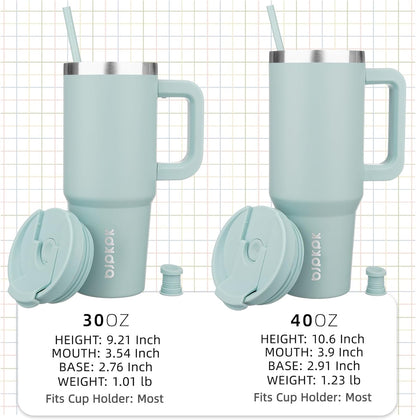 30 oz Insulated Tumbler with Handle & Straw, Stainless Steel | Double Wall Vacuum Insulation, Leak Proof, BPA Free, Dishwasher Safe, Cupholder Friendly, Travel & Outdoor, Mint