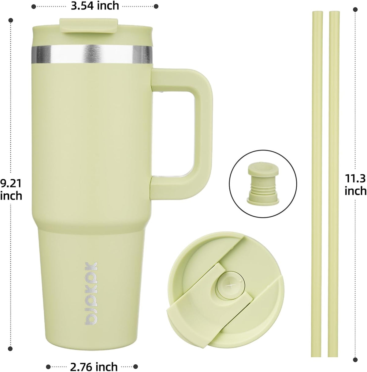 30 oz Insulated Tumbler with Handle & Straw, Stainless Steel | Double Wall Vacuum Insulation, Leak Proof, BPA Free, Dishwasher Safe, Cupholder Friendly, Travel & Outdoor, Mint