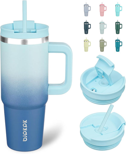 30 oz Insulated Tumbler with Handle & Straw, Stainless Steel | Double Wall Vacuum Insulation, Leak Proof, BPA Free, Dishwasher Safe, Cupholder Friendly, Travel & Outdoor, Mint