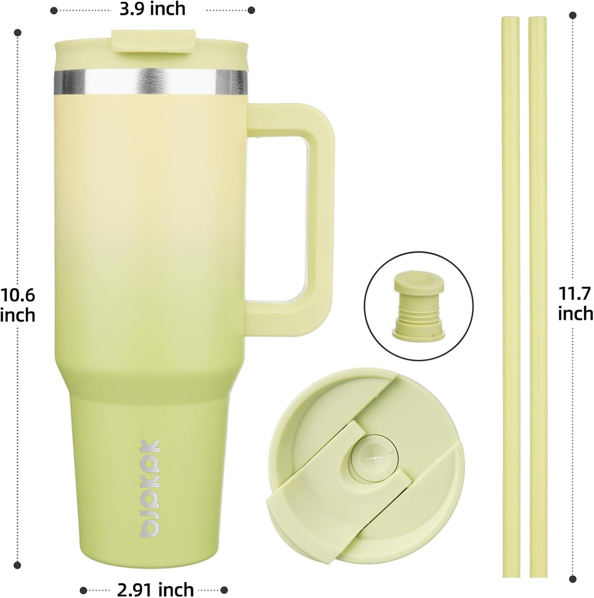 30 oz Insulated Tumbler with Handle & Straw, Stainless Steel | Double Wall Vacuum Insulation, Leak Proof, BPA Free, Dishwasher Safe, Cupholder Friendly, Travel & Outdoor, Mint
