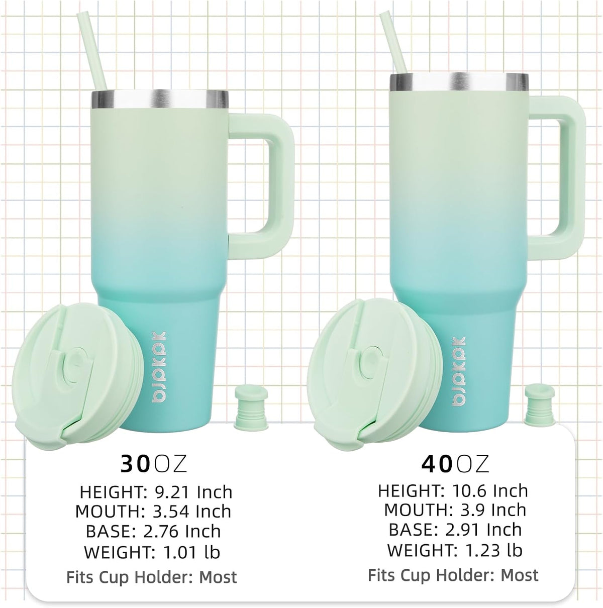30 oz Insulated Tumbler with Handle & Straw, Stainless Steel | Double Wall Vacuum Insulation, Leak Proof, BPA Free, Dishwasher Safe, Cupholder Friendly, Travel & Outdoor, Mint