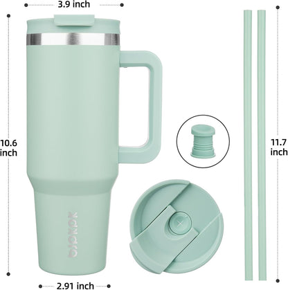30 oz Insulated Tumbler with Handle & Straw, Stainless Steel | Double Wall Vacuum Insulation, Leak Proof, BPA Free, Dishwasher Safe, Cupholder Friendly, Travel & Outdoor, Mint