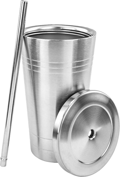 Stainless Steel Double-Walled Insulated Tumbler with Straw and Spill-Resistant Screw Top Lid, 20oz – Durable Travel Cup