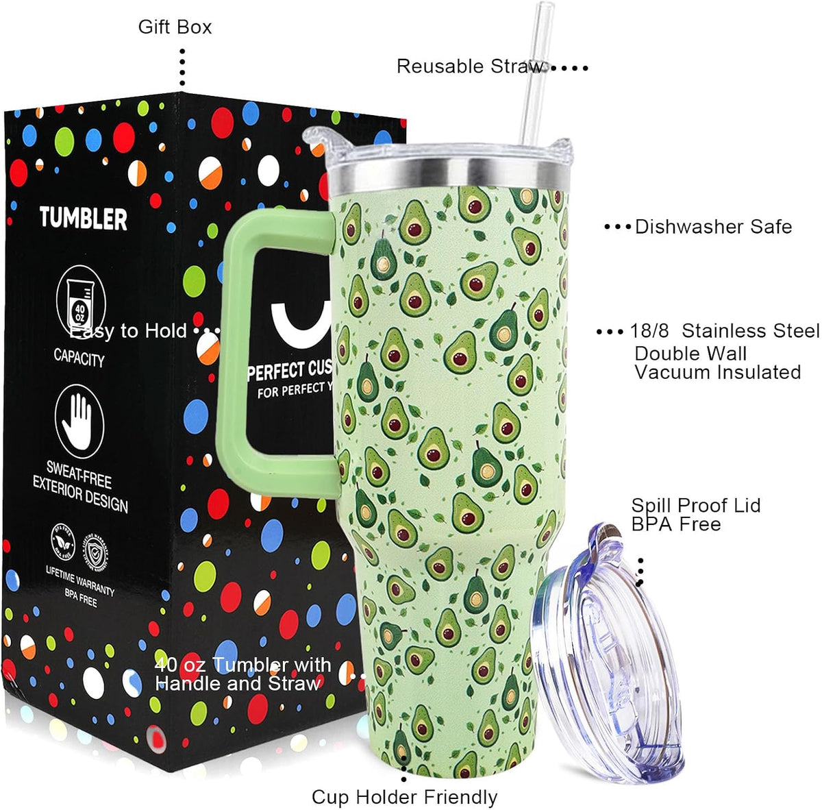 Dental 40 oz Tumbler with Handle Straw Lid Leak Proof | Travel Coffee Mug Insulated Hot Cold Ice Christmas Mothers Day Birthday Gifts for Women Dental