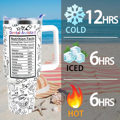 Dental 40 oz Tumbler with Handle Straw Lid Leak Proof | Travel Coffee Mug Insulated Hot Cold Ice Christmas Mothers Day Birthday Gifts for Women Dental