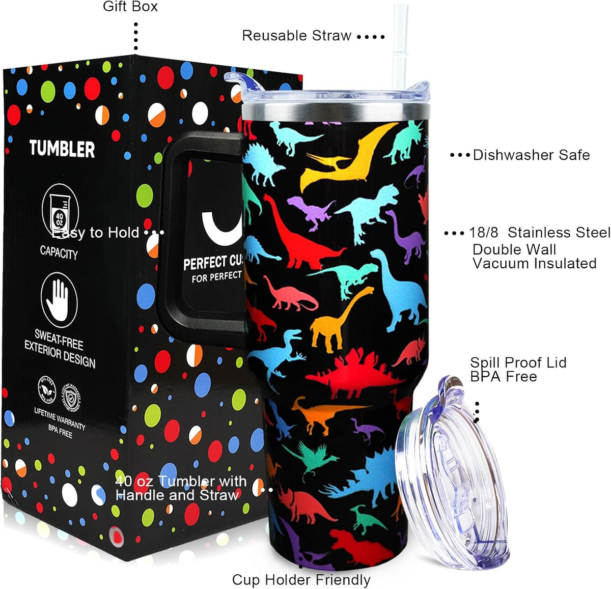 Dental 40 oz Tumbler with Handle Straw Lid Leak Proof | Travel Coffee Mug Insulated Hot Cold Ice Christmas Mothers Day Birthday Gifts for Women Dental