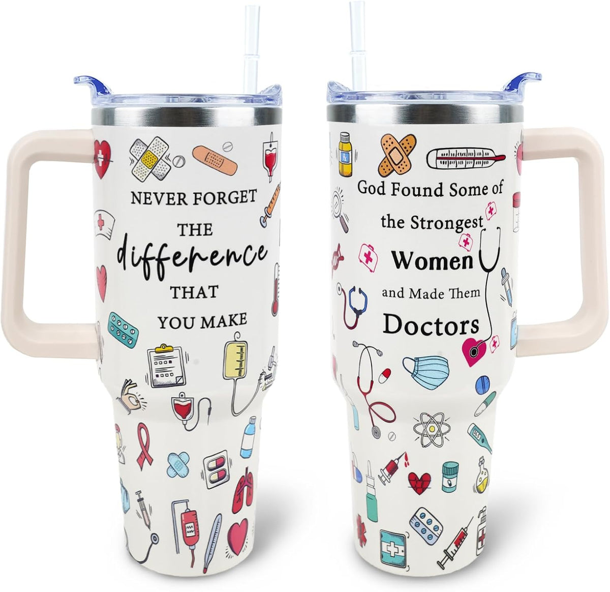 Dental 40 oz Tumbler with Handle Straw Lid Leak Proof | Travel Coffee Mug Insulated Hot Cold Ice Christmas Mothers Day Birthday Gifts for Women Dental