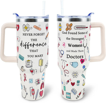 Dental 40 oz Tumbler with Handle Straw Lid Leak Proof | Travel Coffee Mug Insulated Hot Cold Ice Christmas Mothers Day Birthday Gifts for Women Dental