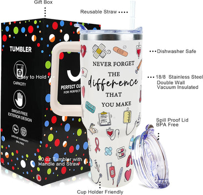 Dental 40 oz Tumbler with Handle Straw Lid Leak Proof | Travel Coffee Mug Insulated Hot Cold Ice Christmas Mothers Day Birthday Gifts for Women Dental