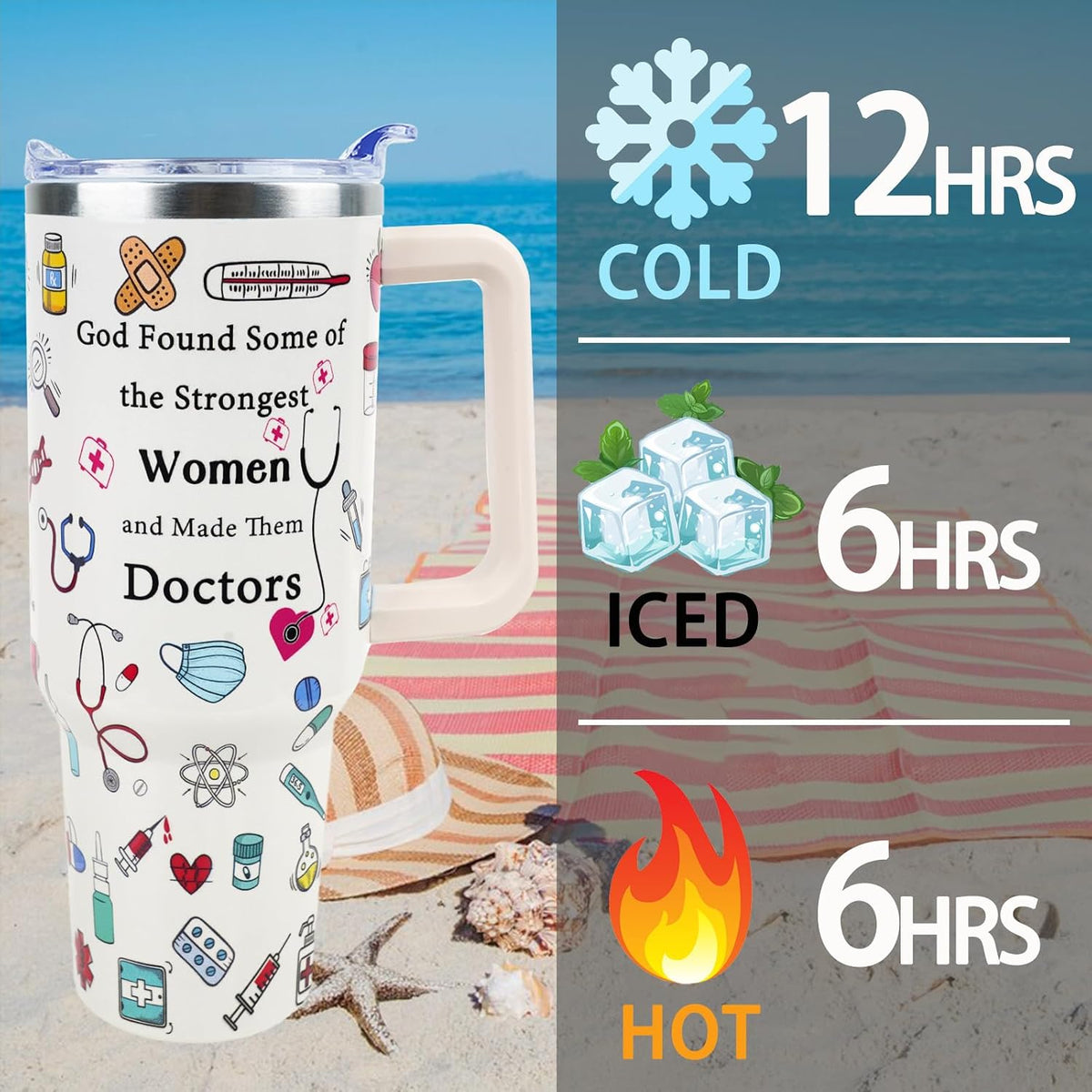 Dental 40 oz Tumbler with Handle Straw Lid Leak Proof | Travel Coffee Mug Insulated Hot Cold Ice Christmas Mothers Day Birthday Gifts for Women Dental