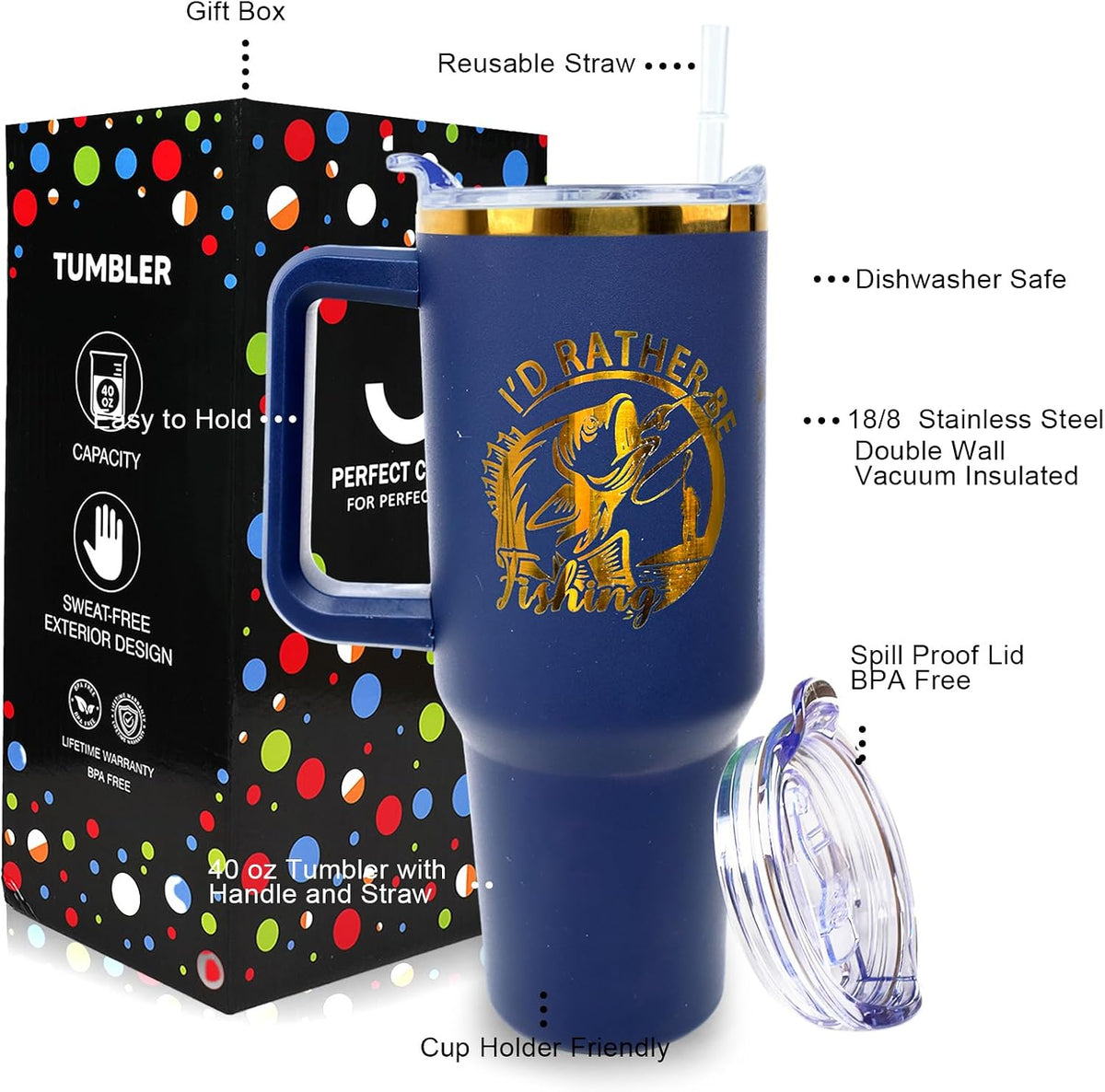 Dental 40 oz Tumbler with Handle Straw Lid Leak Proof | Travel Coffee Mug Insulated Hot Cold Ice Christmas Mothers Day Birthday Gifts for Women Dental