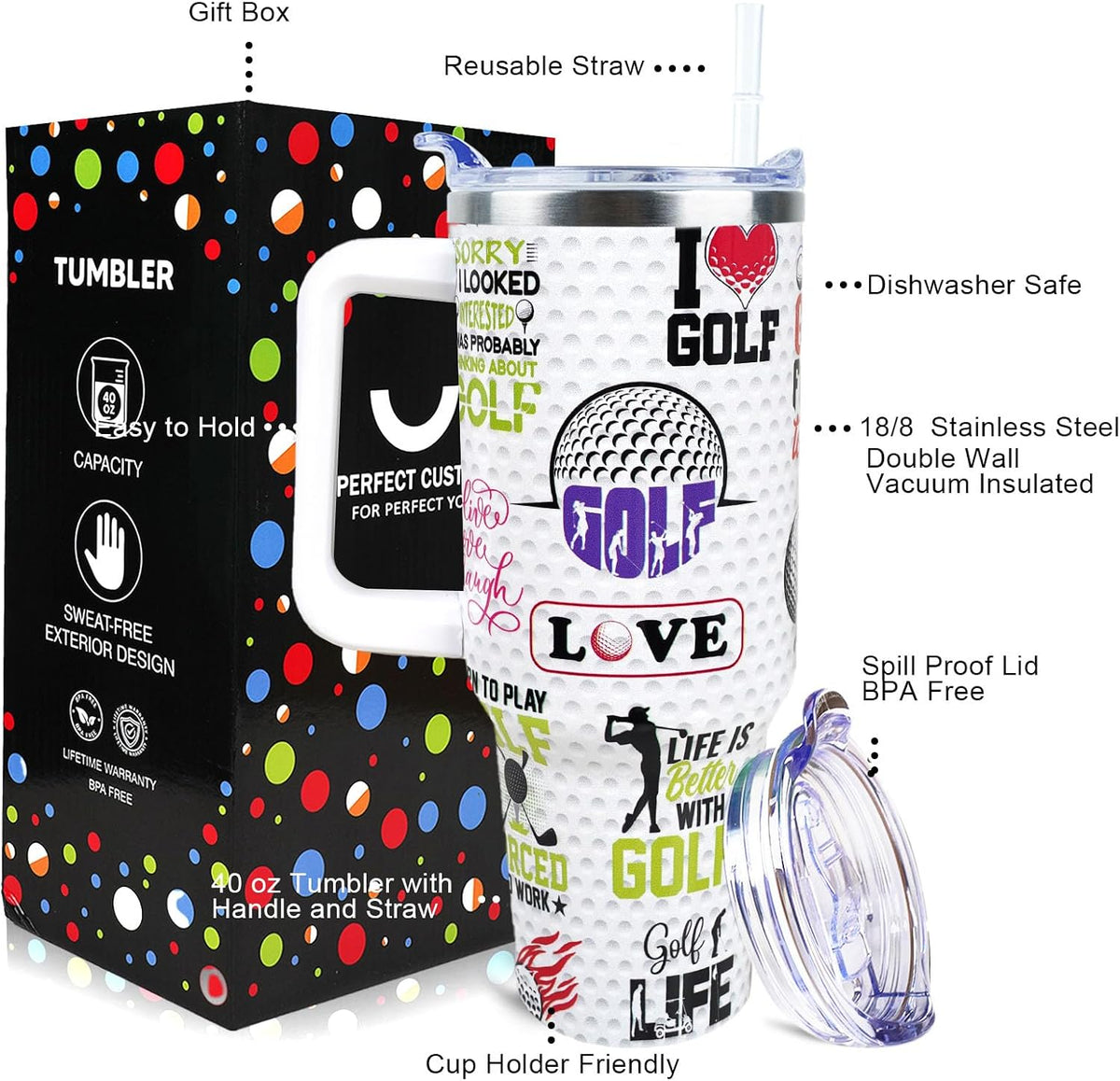 Dental 40 oz Tumbler with Handle Straw Lid Leak Proof | Travel Coffee Mug Insulated Hot Cold Ice Christmas Mothers Day Birthday Gifts for Women Dental