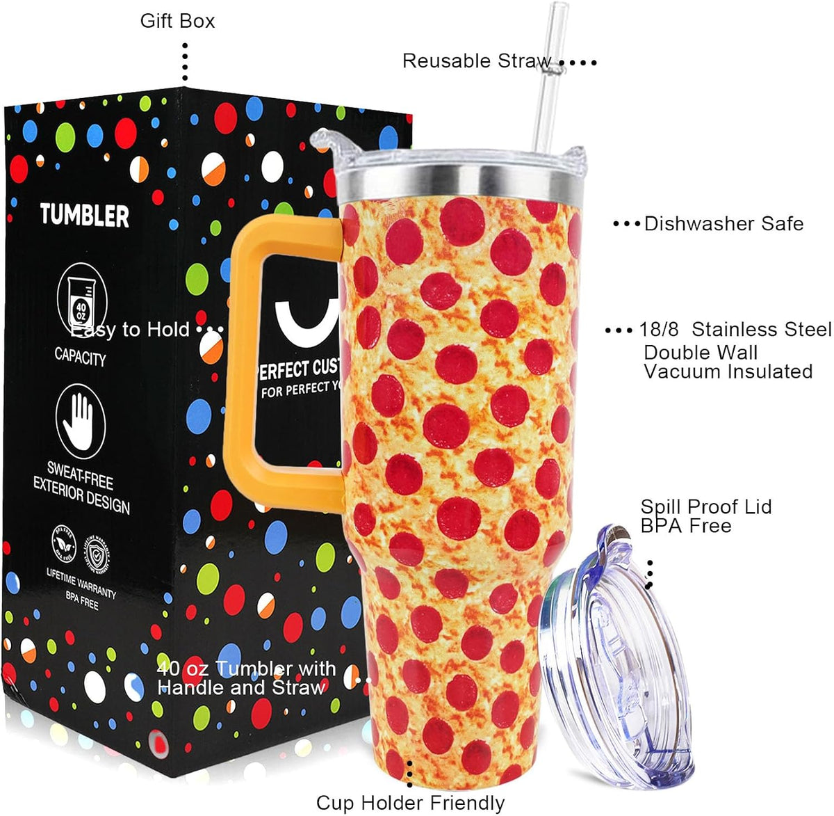 Dental 40 oz Tumbler with Handle Straw Lid Leak Proof | Travel Coffee Mug Insulated Hot Cold Ice Christmas Mothers Day Birthday Gifts for Women Dental