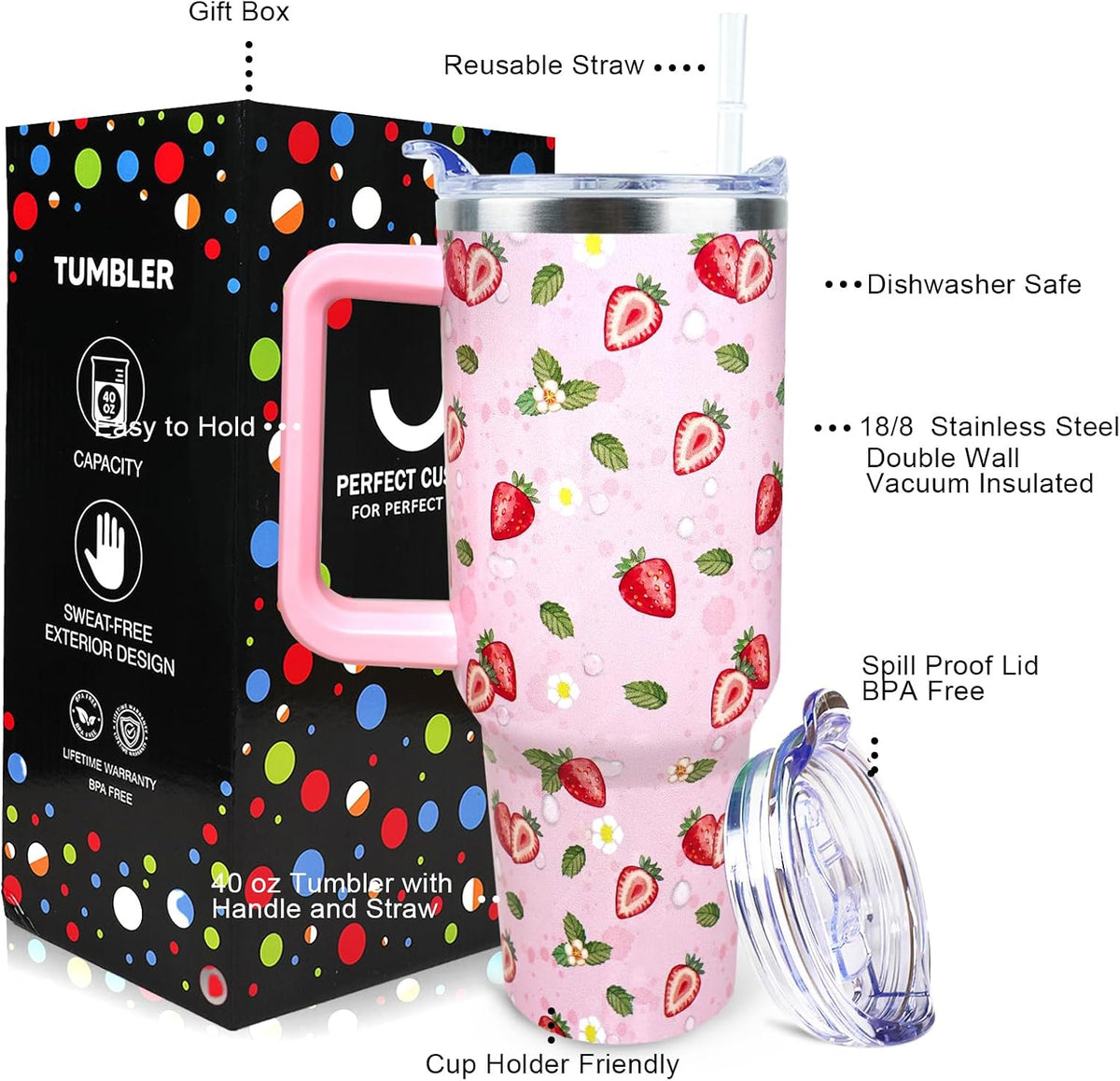 Dental 40 oz Tumbler with Handle Straw Lid Leak Proof | Travel Coffee Mug Insulated Hot Cold Ice Christmas Mothers Day Birthday Gifts for Women Dental