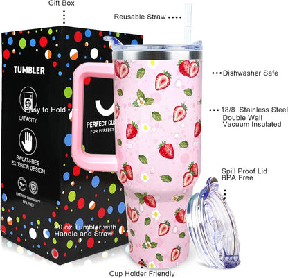 Dental 40 oz Tumbler with Handle Straw Lid Leak Proof | Travel Coffee Mug Insulated Hot Cold Ice Christmas Mothers Day Birthday Gifts for Women Dental