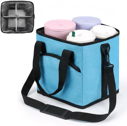Family Size 4 Compartment Drink Bag, 2026 Tumbler Drink Bag Carrier with Adjustable Strap, Insulated Water Bottle Holder for Hiking, Walking, Sports, Travel