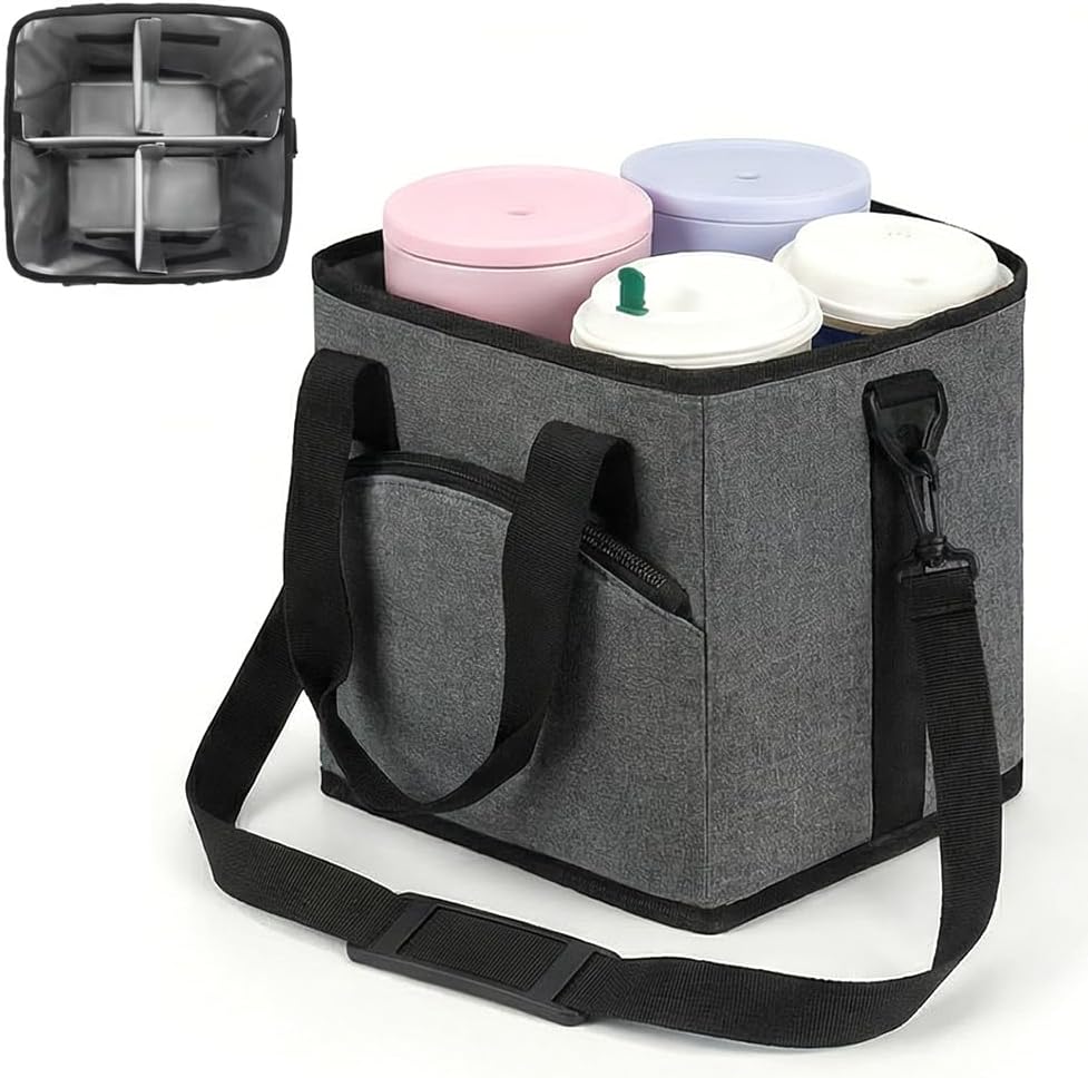 Family Size 4 Compartment Drink Bag, 2026 Tumbler Drink Bag Carrier with Adjustable Strap, Insulated Water Bottle Holder for Hiking, Walking, Sports, Travel