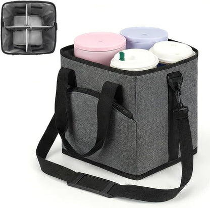Family Size 4 Compartment Drink Bag, 2026 Tumbler Drink Bag Carrier with Adjustable Strap, Insulated Water Bottle Holder for Hiking, Walking, Sports, Travel