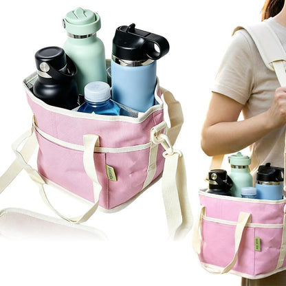 Family Size 4 Compartment Drink Bag, 2026 Tumbler Drink Bag Carrier with Adjustable Strap, Insulated Water Bottle Holder for Hiking, Walking, Sports, Travel