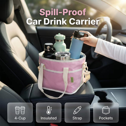 Family Size 4 Compartment Drink Bag, 2026 Tumbler Drink Bag Carrier with Adjustable Strap, Insulated Water Bottle Holder for Hiking, Walking, Sports, Travel