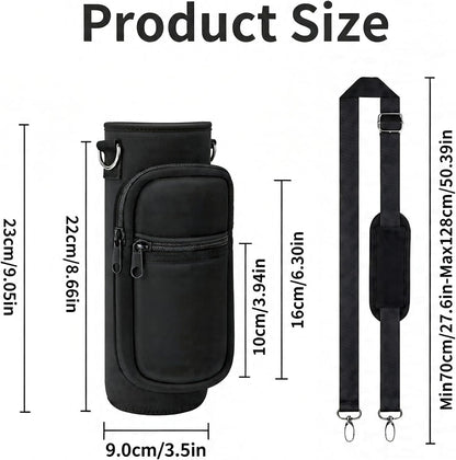 Water Bottle Holder with Strap, Insulated Crossbody Carrier Bag, Black