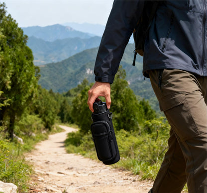Water Bottle Holder with Strap, Insulated Crossbody Carrier Bag, Black