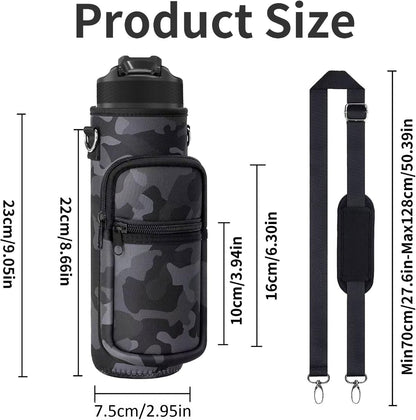Water Bottle Holder with Strap, Insulated Crossbody Carrier Bag, Black