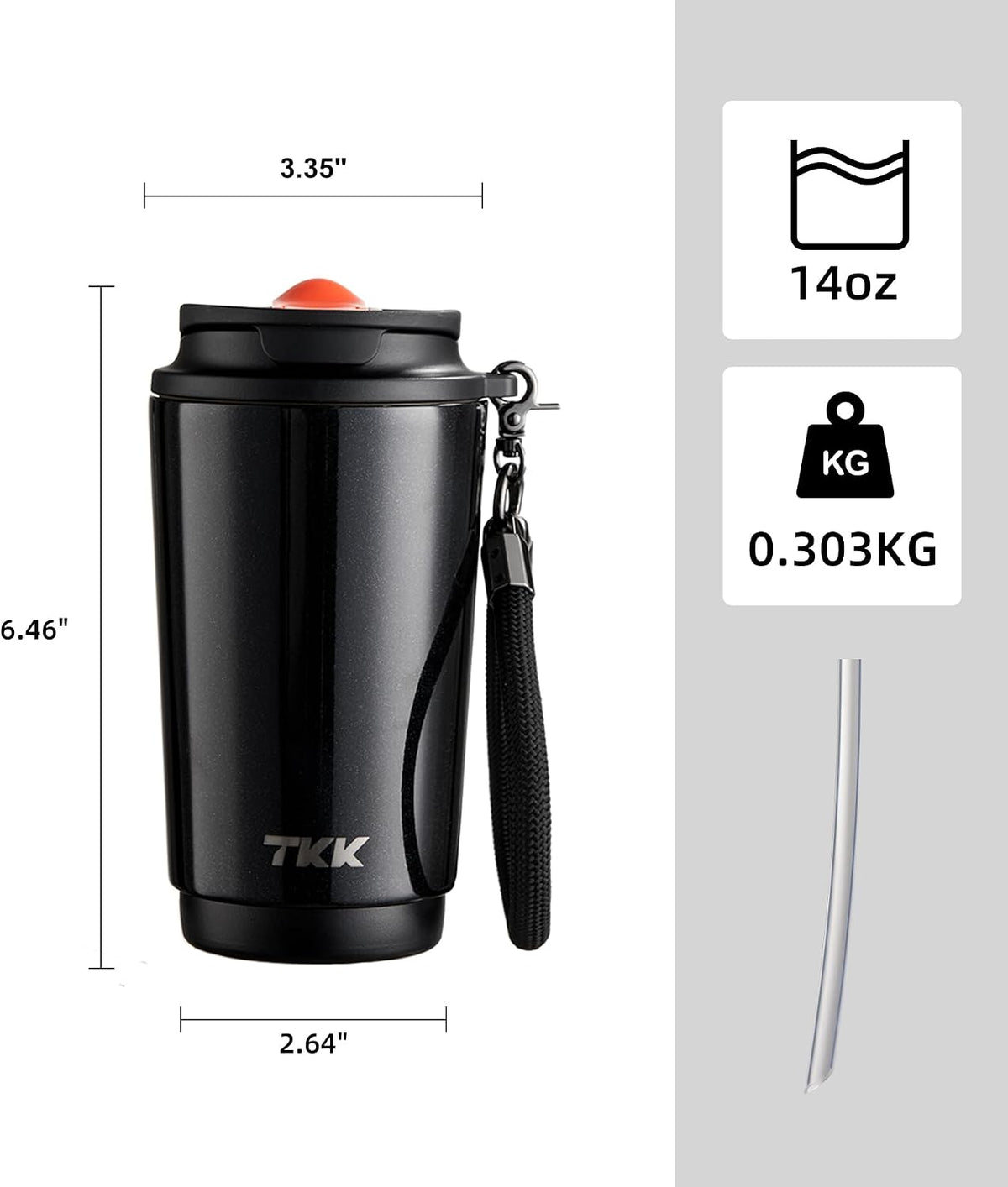 Coffee Cup with Ceramic Coating - 14oz Insulated Stainless Steel Travel Mug, Leak-Proof Tumblers with Straw for Hot/Cold Beverages, Easy Wide Mouth Cleaning, White