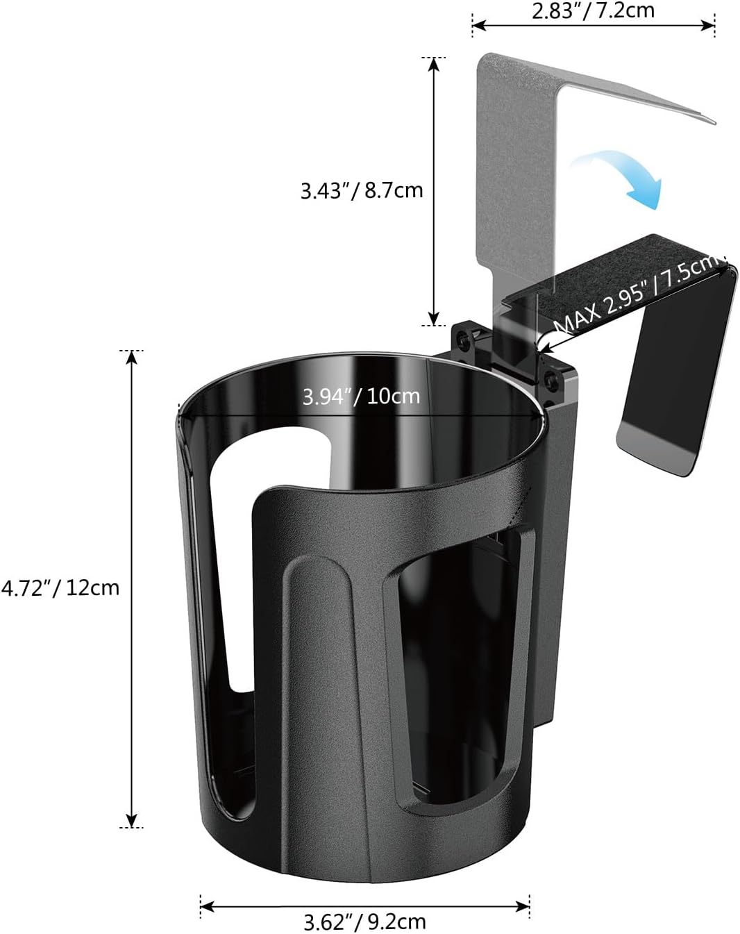 Large Car Door Cup Holder, Side Window Drink Holder, 2 Pack | Shockproof, Scratchproof, Doesn't Scratch Tint, Holds Large 8-40 oz. Bottles, Mugs and Other Big Drinks in 3.15"-3.93"