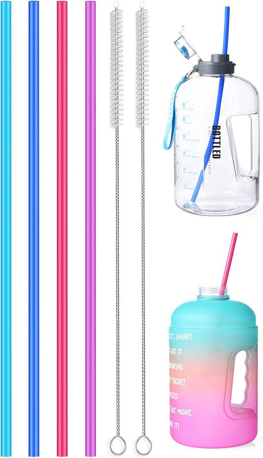 15 inch Extra Long Reusable Silicone Straws, 4-Pack Flexible Straws for Stanley 40 oz Tumbler, 1 Gallon Water Bottles, 128 64 30 oz Jug Cup with Cleaning Brush