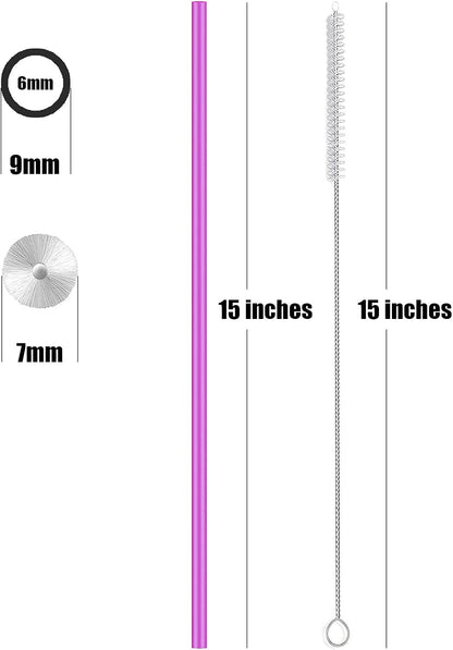 15 inch Extra Long Reusable Silicone Straws, 4-Pack Flexible Straws for Stanley 40 oz Tumbler, 1 Gallon Water Bottles, 128 64 30 oz Jug Cup with Cleaning Brush