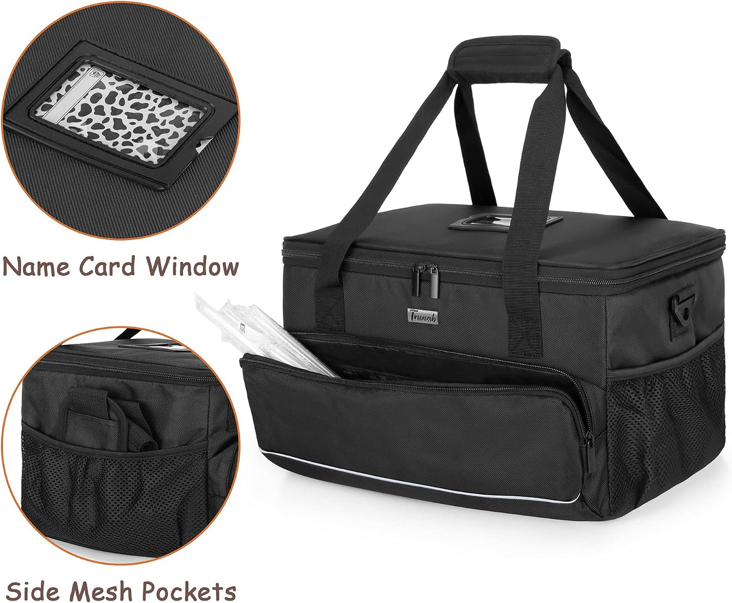8-Cup Drink Carrier for Delivery Insulated Tote Bag, Black | Adjustable Dividers, Handle & Shoulder Strap,Reusable for Beverages,Food Take Out,Outdoors