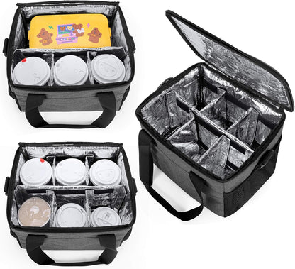 8-Cup Drink Carrier for Delivery Insulated Tote Bag, Black | Adjustable Dividers, Handle & Shoulder Strap,Reusable for Beverages,Food Take Out,Outdoors