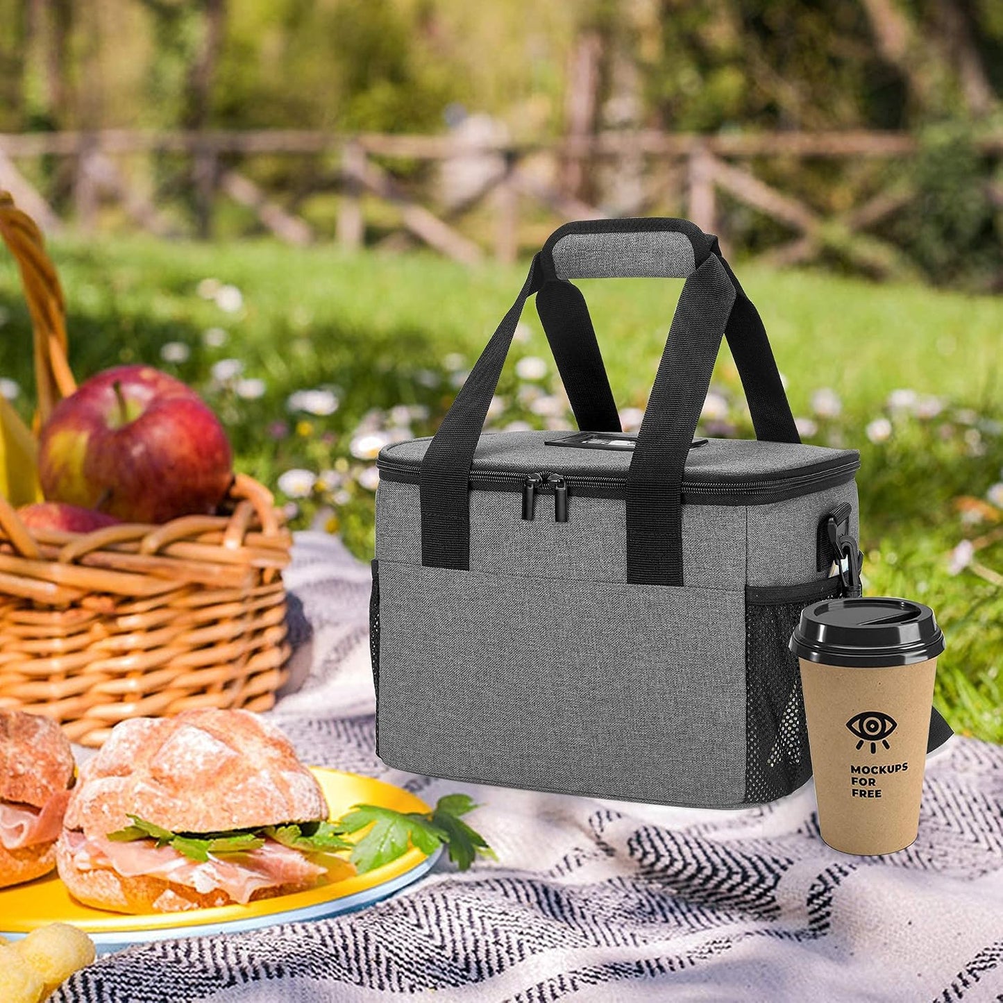 8-Cup Drink Carrier for Delivery Insulated Tote Bag, Black | Adjustable Dividers, Handle & Shoulder Strap,Reusable for Beverages,Food Take Out,Outdoors