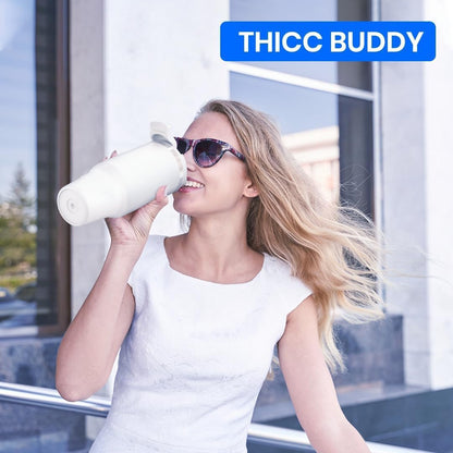 Thicc Buddy 16oz Tumbler - Insulated Stainless Steel (Cinnamon) | Double-wall vacuum insulated | Spill-proof flip lid | 18/8 premium stainless steel | Cup-holder friendly - Colors C