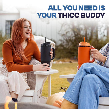 Thicc Buddy 16oz Tumbler - Insulated Stainless Steel (Cinnamon) | Double-wall vacuum insulated | Spill-proof flip lid | 18/8 premium stainless steel | Cup-holder friendly - Colors C