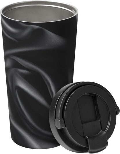 Black silk Wrinkle Insulated Coffee Mug with Lid Spill Proof Travel Coffee Mug for Cold And Hot Drinks Stainless Steel Tumbler Double-Wall Coffee Cup for Keep Hot/Ice Coffee Tea